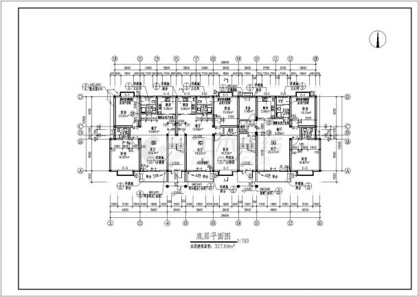 【苏州】某地多层公寓楼全套施工设计cad图(含斜屋顶层平面图)